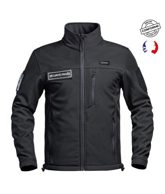 VESTE SOFTSHELL SÉCU-ONE FLAP SECURITE PRIVEE NOIR