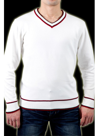 PULL EN MAILLE JERSEY BLANC/ROUGE