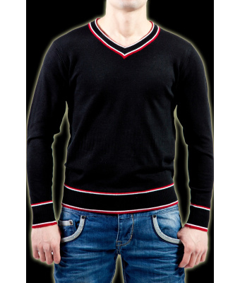 PULL EN MAILLE JERSEY NOIR/ROUGE