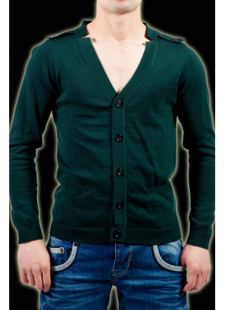 GILET BOUTONNE EN MAILLE VERT