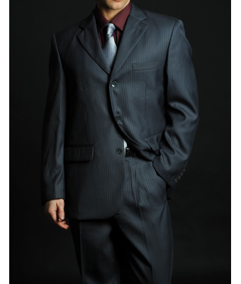 COSTUME GRIS CLAIR RAYURE ROUGE / ROSE