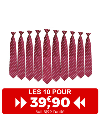 LE PACK DE 10 CRAVATE CLIP ROUGE RAYÉE